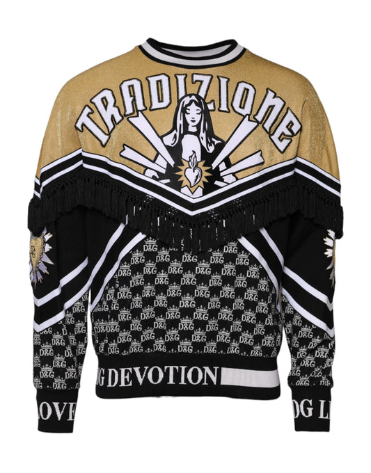 Dolce & Gabbana Devotion Men's Regular Fit Crew Neck Stretch Poly Cotton Activewear Sweatshirt - Multicolor Signature