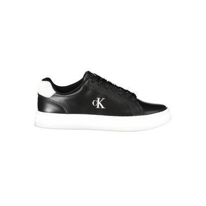 Athletic Sneakers by Calvin Klein for men in polyester polyethylene leather black & white showcases a architectural silhouette, artfully capturing the essence of the Essence Men's Athletic Polyester Polyethylene Leather Sneakers with its signature architectural athletic style construction.