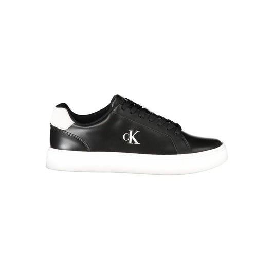 Athletic Sneakers by Calvin Klein for men in polyester polyethylene leather black & white showcases a architectural silhouette, artfully capturing the essence of the Essence Men's Athletic Polyester Polyethylene Leather Sneakers with its signature architectural athletic style construction.