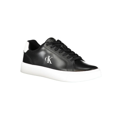 Athletic Sneakers by Calvin Klein for men in polyester polyethylene leather black & white features an architectural silhouette from the Essence Men's Athletic Polyester Polyethylene Leather Sneakers collection, showcasing a architectural athletic style for a architectural look.