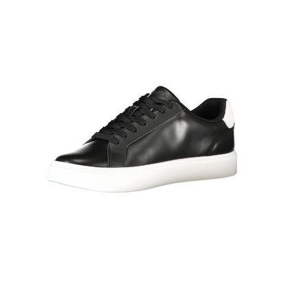 Athletic Sneakers by Calvin Klein for men in polyester polyethylene leather black & white features an architectural silhouette, showcasing the premium athletic style of the Essence Men's Athletic Polyester Polyethylene Leather Sneakers with an architectural finish.