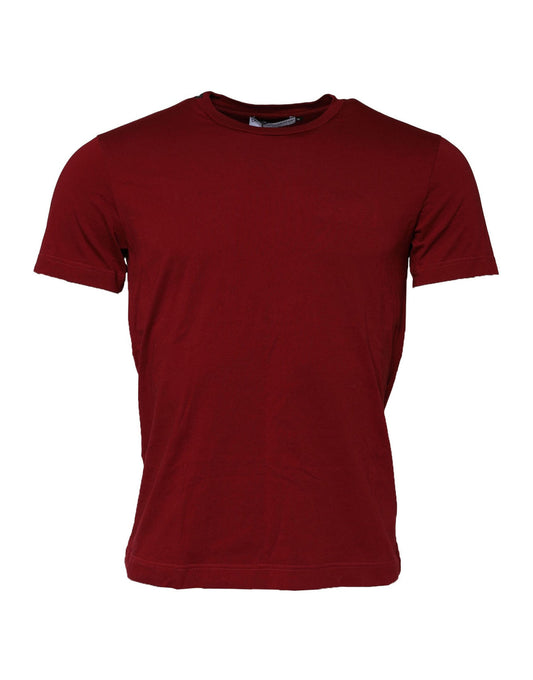 T-Shirt by Dolce & Gabbana for men in denim cotton maroon showcases a dramatic silhouette, elegantly detailed with a dramatic crew neckline and short-sleeve for a truly dramatic finish.