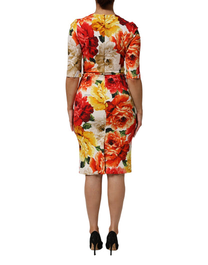 Dolce & Gabbana Women's Sheath Short-Sleeve Viscose Silk Short Dress - Multicolor Patterned Floral Print