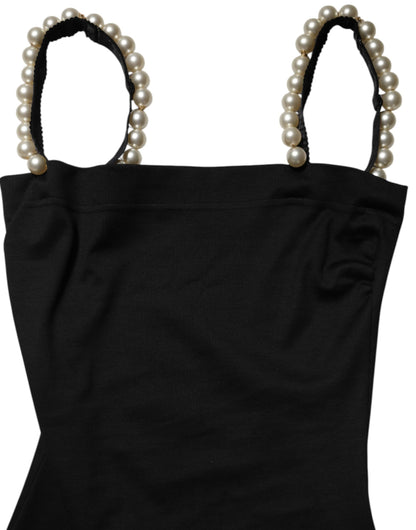 Dolce & Gabbana Women's Sheath Cocktail Sleeveless Stretch Polyamide Cotton Short Mini Dress - Black Pearl