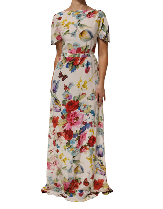 Dress by Dolce & Gabbana for women in silk white, patterned, floral & print presents a sinuous silhouette, showcasing a sophisticated and short-sleeve detailed with a sinuous short for a refined finish.