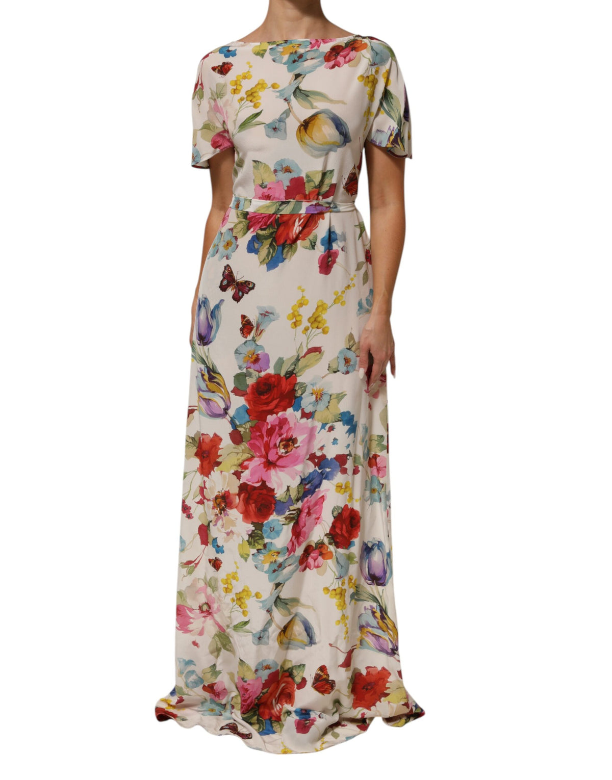 Dolce & Gabbana Women's Gown Sheath Short-Sleeve Silk Short Dress - White Patterned Floral Print