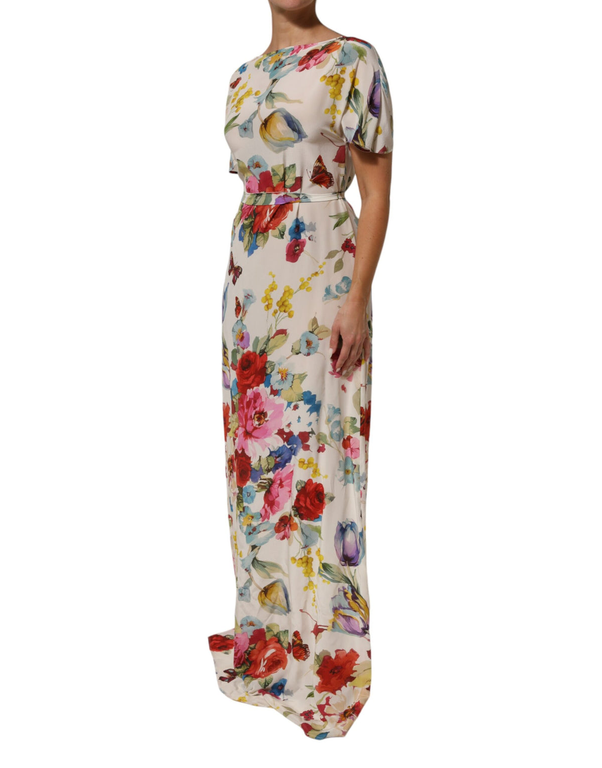 Dolce & Gabbana Women's Gown Sheath Short-Sleeve Silk Short Dress - White Patterned Floral Print