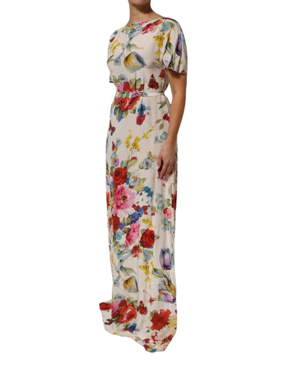 Dolce & Gabbana Women's Gown Sheath Short-Sleeve Silk Short Dress - White Patterned Floral Print
