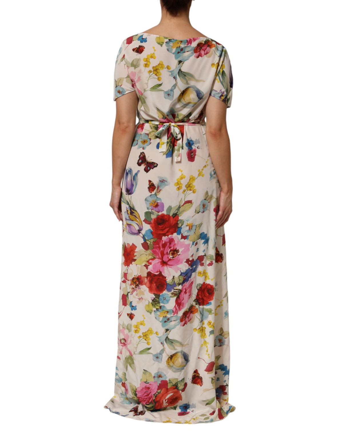 Dolce & Gabbana Women's Gown Sheath Short-Sleeve Silk Short Dress - White Patterned Floral Print