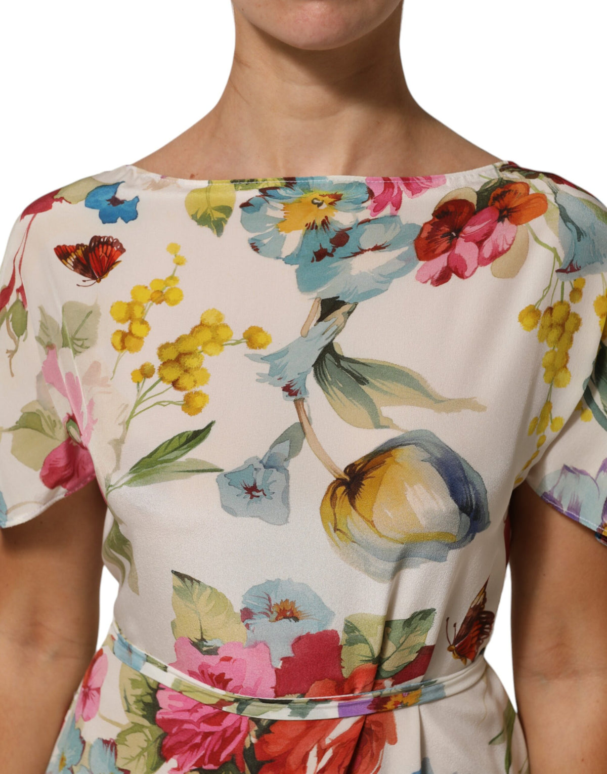 Dolce & Gabbana Women's Gown Sheath Short-Sleeve Silk Short Dress - White Patterned Floral Print