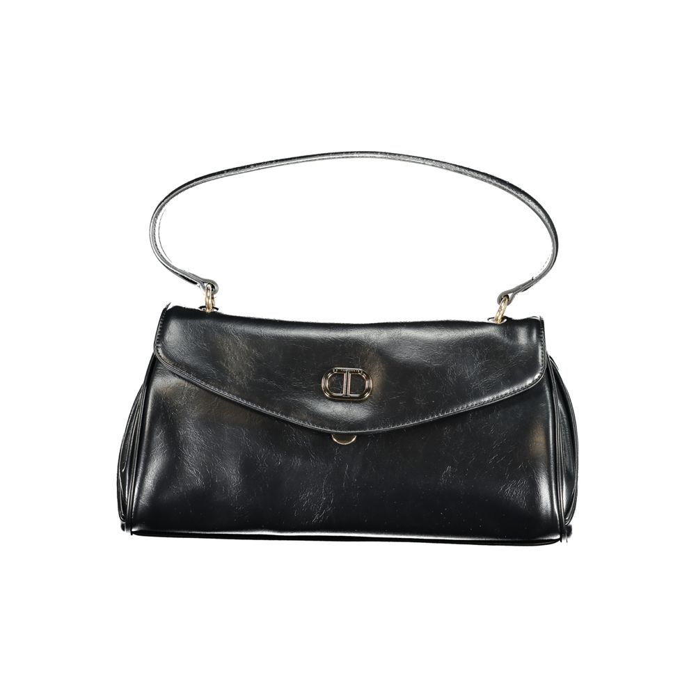 This Evening Handbag by Twinset for women in polyethylene and black presents a sculptural silhouette featuring a secure snap, ample built-in-compartments & external-pockets, and versatile shoulder-strap, handle, adjustable-strap & detachable-strap for a sculptural finish.