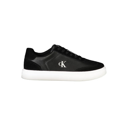 Athletic Sneakers by Calvin Klein for men in polyester polyethylene leather black showcases a architectural silhouette, artfully capturing the essence of the Men's Athletic Polyester Polyethylene Leather Sneakers with its signature architectural athletic style construction.