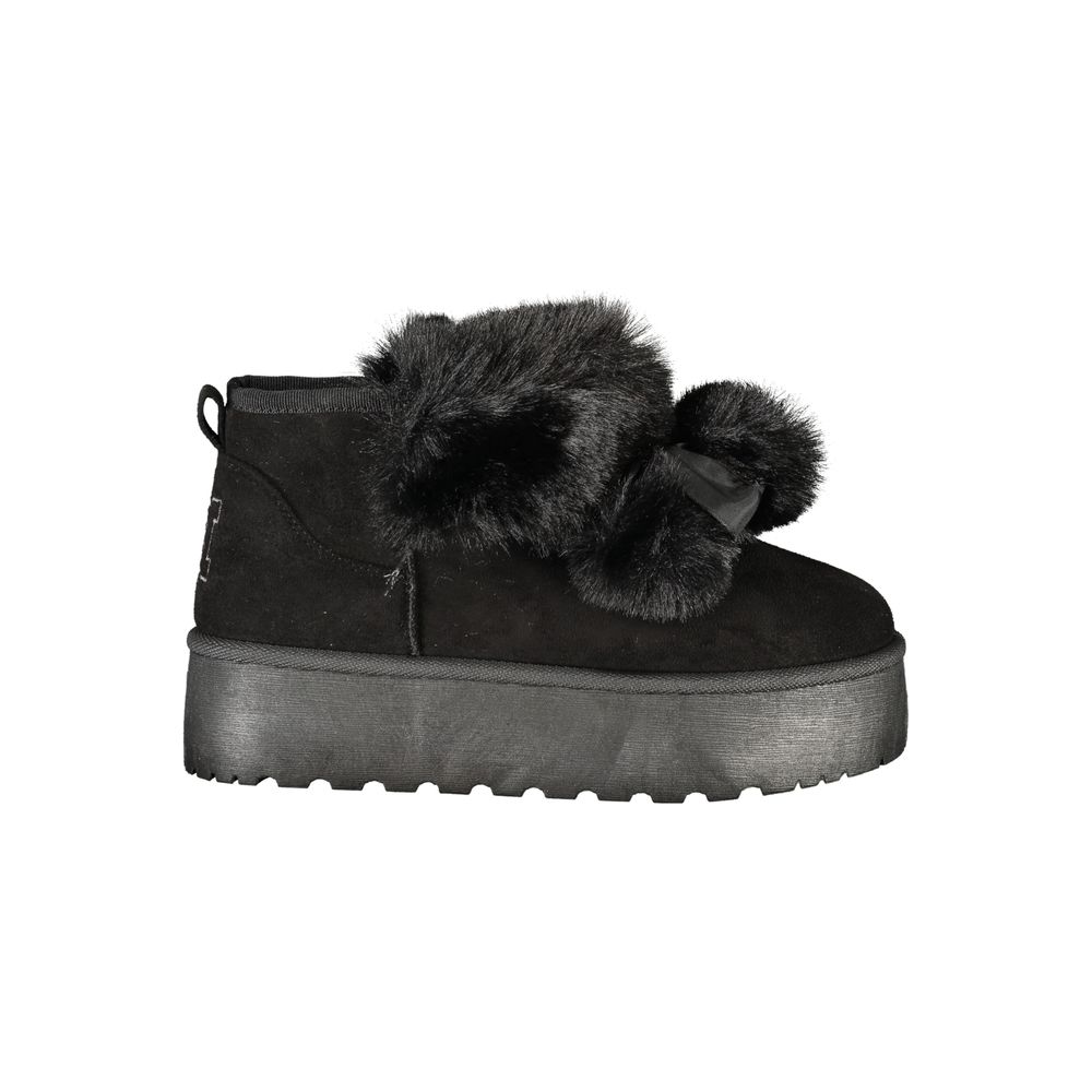 Laura Biagiotti Women's Polyester Polyethylene Fur Wedge Ankle Winter Boots - Black