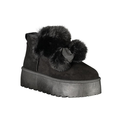 Laura Biagiotti Women's Polyester Polyethylene Fur Wedge Ankle Winter Boots - Black