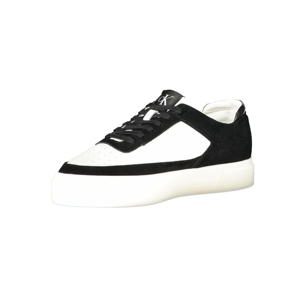 Athletic Sneakers by Calvin Klein for men in polyester polyethylene leather black, white & signature features an architectural silhouette, showcasing the premium athletic style of the Men's Athletic Polyester Polyethylene Leather Sneakers with an architectural finish.