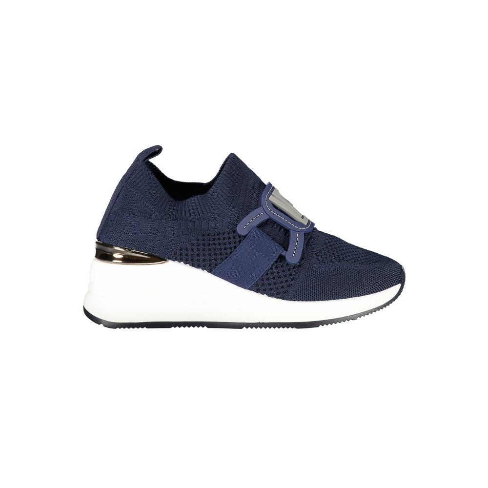 Athletic Sneakers by Laura Biagiotti for women in polyester & polyethylene blue & signature features an architectural silhouette, showcasing the premium athletic style of the Women's Athletic Polyester & Polyethylene Sneakers with an architectural finish.
