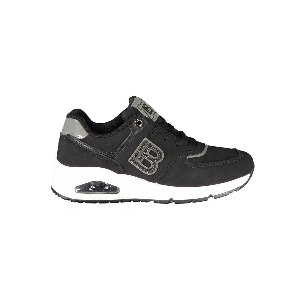 Athletic Sneakers by Laura Biagiotti for women in polyester & polyethylene black showcases a architectural silhouette, artfully capturing the essence of the Women's Athletic Polyester & Polyethylene Sneakers with its signature architectural athletic style construction.