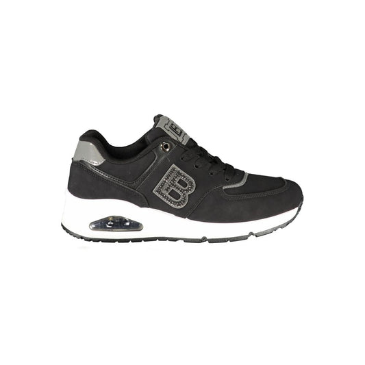 Athletic Sneakers by Laura Biagiotti for women in polyester & polyethylene black showcases a architectural silhouette, artfully capturing the essence of the Women's Athletic Polyester & Polyethylene Sneakers with its signature architectural athletic style construction.