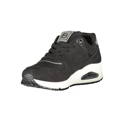 Athletic Sneakers by Laura Biagiotti for women in polyester & polyethylene black showcases a architectural silhouette, artfully capturing the essence of the Women's Athletic Polyester & Polyethylene Sneakers with its signature architectural athletic style construction.