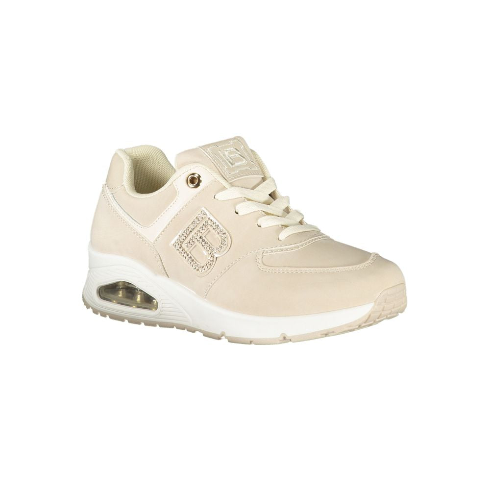 Athletic Sneakers by Laura Biagiotti for women in polyester & polyethylene beige presents a sleek silhouette, perfectly capturing the athletic style essence of Essence Women's Athletic Polyester & Polyethylene Sneakers with its sleek design and premium finish.