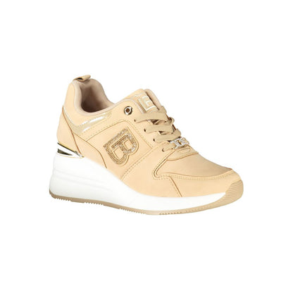 Athletic Sneakers by Laura Biagiotti for women in polyester & polyethylene beige showcases a architectural silhouette, artfully capturing the essence of the Aren Women's Athletic Polyester & Polyethylene Sneakers with its signature architectural athletic style construction.