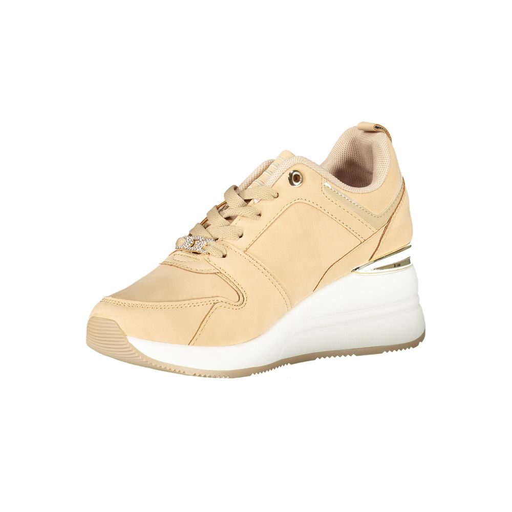 Athletic Sneakers by Laura Biagiotti for women in polyester & polyethylene beige showcases a architectural silhouette, artfully capturing the essence of the Aren Women's Athletic Polyester & Polyethylene Sneakers with its signature architectural athletic style construction.