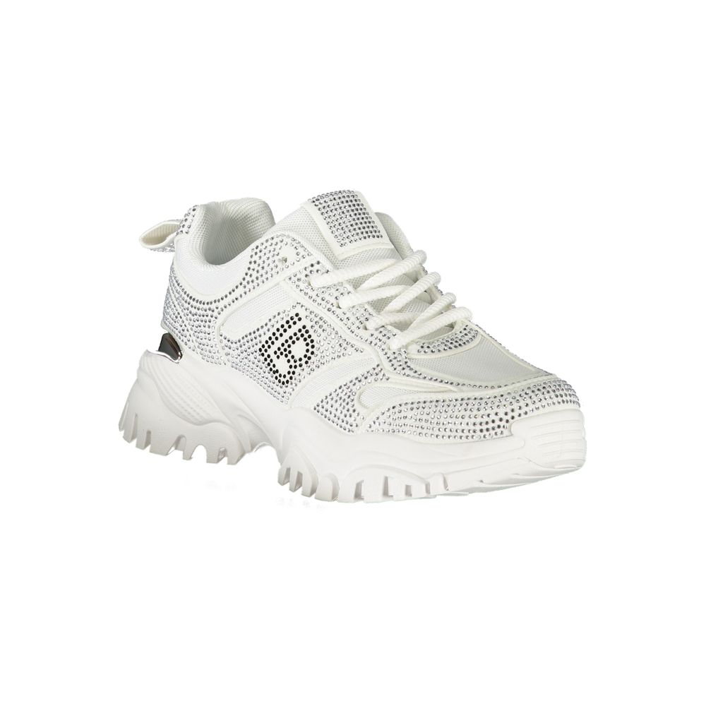 Sneakers by Laura Biagiotti for women in white features an sumptuous design from the Women's Chunky Polyester & Rhinestone Sneakers collection, highlighting a sumptuous chunky style for a premium, high-fashion look.