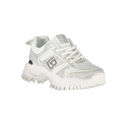 Sneakers by Laura Biagiotti for women in white features an sumptuous design from the Women's Chunky Polyester & Rhinestone Sneakers collection, highlighting a sumptuous chunky style for a premium, high-fashion look.