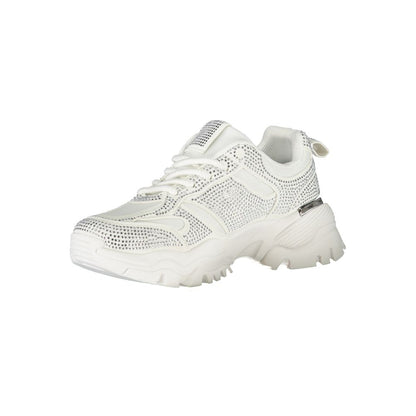 Sneakers by Laura Biagiotti for women in white features a sumptuous design, perfectly showcasing the sumptuous chunky style of this Women's Chunky Polyester & Rhinestone Sneakers.