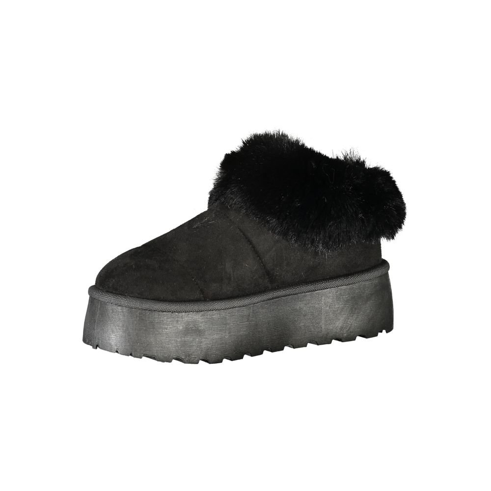 Flat Shoes by Laura Biagiotti for women in polyester polyethylene fur black features an stately silhouette, showcasing the stately style of the Women's Polyester Polyethylene Fur Flat Shoes with its distinct and refined .