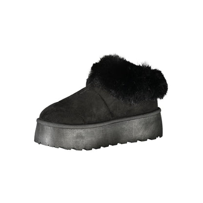 Flat Shoes by Laura Biagiotti for women in polyester polyethylene fur black features an stately silhouette, showcasing the stately style of the Women's Polyester Polyethylene Fur Flat Shoes with its distinct and refined .