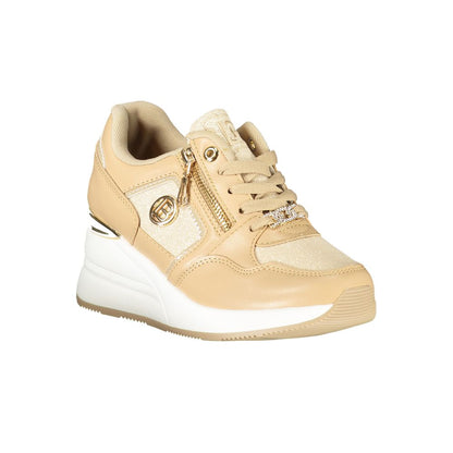 Athletic Sneakers by Laura Biagiotti for women in calf leather & polyethylene beige & print features an stately silhouette, showcasing the signature athletic style of the Women's Athletic Calf Leather & Polyethylene Sneakers collection with a truly stately finish.