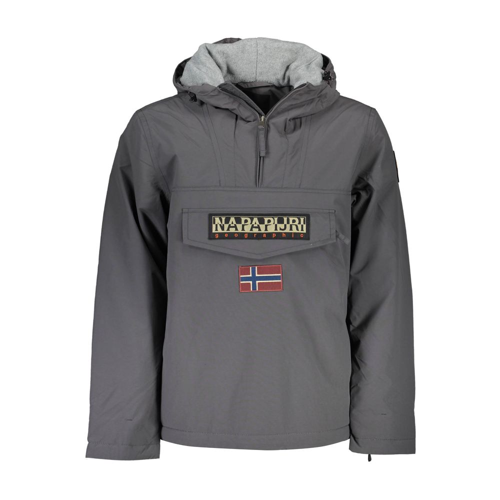 Hooded Rain Coat by Napapijri for men in polyamide felt gray features a resilient silhouette with sophisticated pockets, hooded & water-resistant and a resilient hooded neckline.