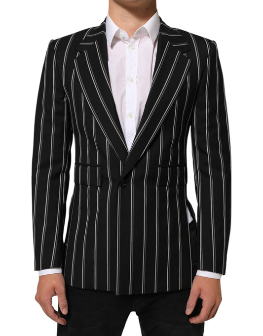 Blazer by Dolce & Gabbana for men in virgin wool & viscose black, pinstripe & striped features an stylish silhouette, showcasing a sophisticated and stylish for a truly stylish finish.