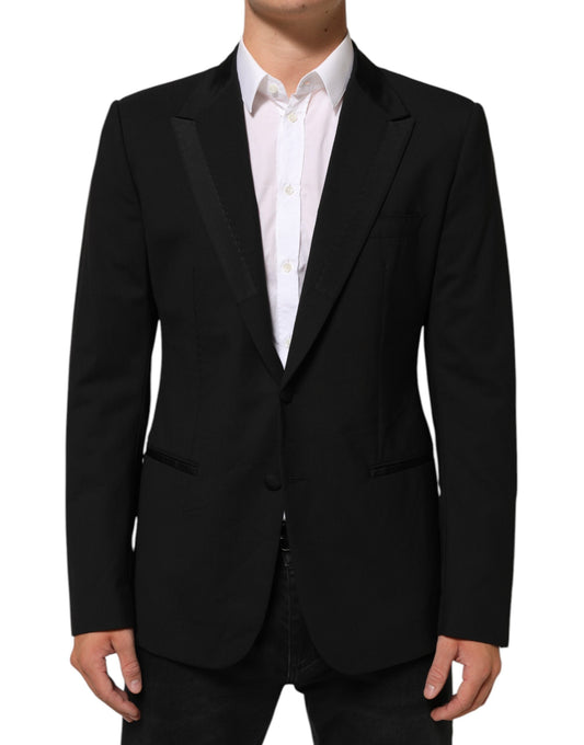 Blazer by Dolce & Gabbana for men in virgin wool viscose silk & acetate black showcases a discerning silhouette, elegantly detailed with a sophisticated and premium for a truly discerning finish.