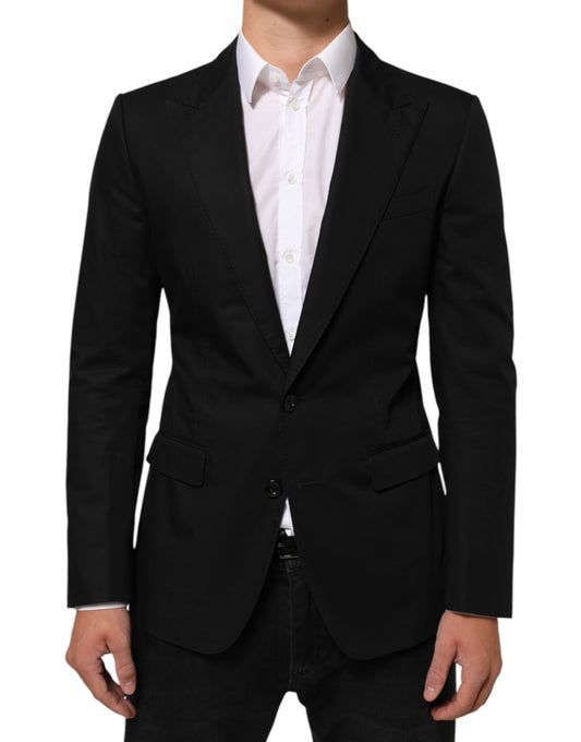 Blazer by Dolce & Gabbana for men in cotton silk & wool black showcases a discerning silhouette, elegantly detailed with a sophisticated single-breasted neckline and premium for a truly discerning finish.