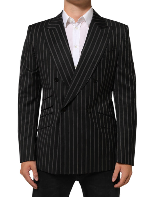 Blazer by Dolce & Gabbana for men in virgin wool silk cotton & polyester black & striped showcases a discerning silhouette, elegantly detailed with a sophisticated and premium for a truly discerning finish.
