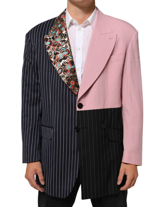 Blazer by Dolce & Gabbana for men in polyester viscose silk & virgin wool multicolor, signature & patchwork showcases a polished silhouette, highlighted by a refined single-breasted neckline and polished for a sophisticated finish.