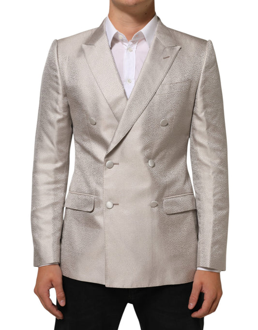 Blazer by Dolce & Gabbana for men in silk & viscose beige & signature presents a distinguished silhouette, detailed with a distinguished and distinctive for a truly sophisticated finish.