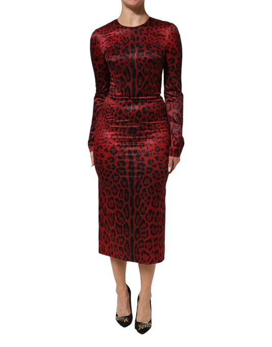 Dolce & Gabbana Women's Sheath Long-Sleeve Polyester & Silk Dress - Red Signature Print