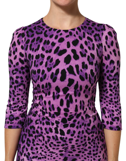 Dolce & Gabbana Women's Sheath Bodycon Three-Quarter-Sleeve Silk Mini Dress - Violet Patterned Signature Print