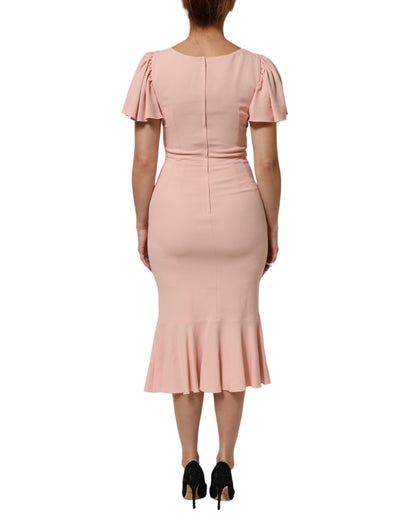 Dolce & Gabbana Women's Sheath Cocktail Short-Sleeve Silk Viscose & Acetate Midi Short Dress - Pink