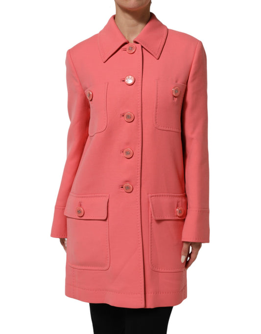 Trench Coat by Dolce & Gabbana for women in virgin wool & silk pink showcases a contemporary silhouette, detailed with a contemporary and distinctive for a truly contemporary finish.