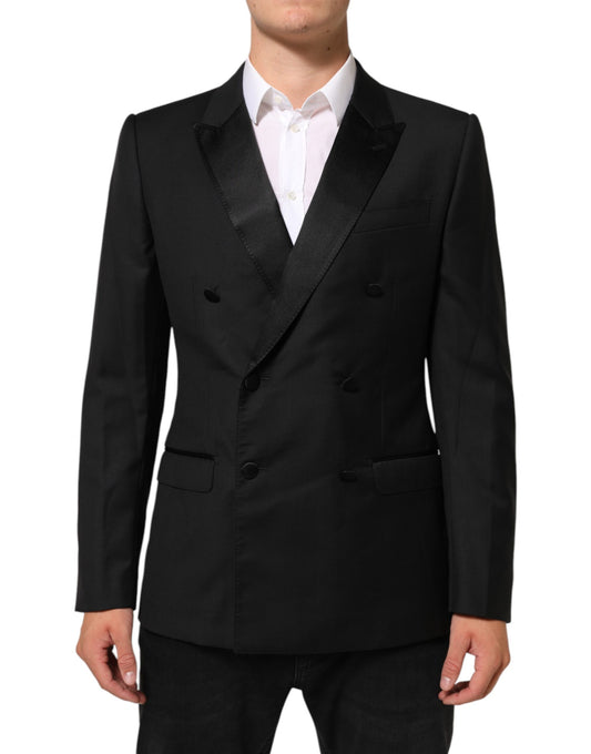 Blazer by Dolce & Gabbana for men in virgin wool polyester viscose & silk black & signature showcases a polished silhouette, highlighted by a refined and polished for a sophisticated finish.