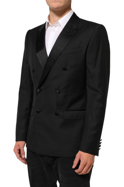 Dolce & Gabbana Men's Double Breasted Virgin Wool Polyester Viscose & Silk Blazer - Black Signature