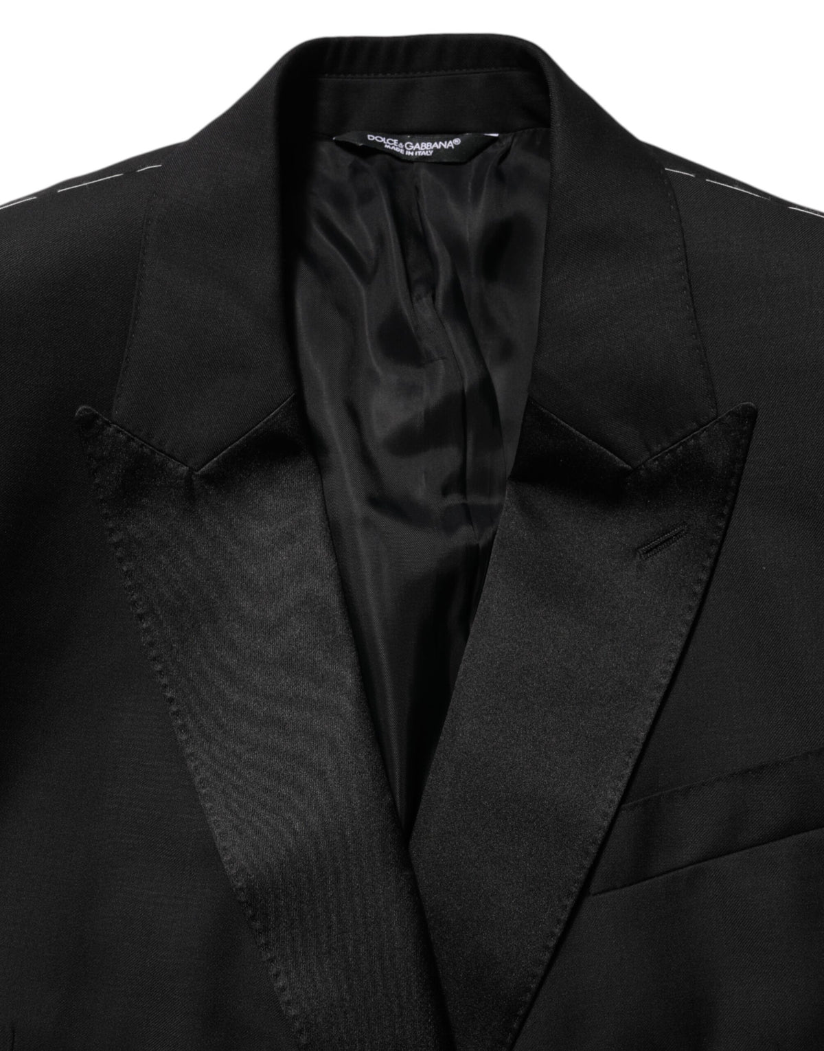 Dolce & Gabbana Men's Double Breasted Virgin Wool Polyester Viscose & Silk Blazer - Black Signature