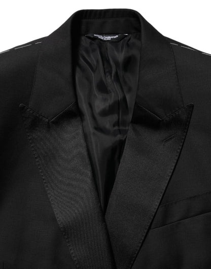 Dolce & Gabbana Men's Double Breasted Virgin Wool Polyester Viscose & Silk Blazer - Black Signature