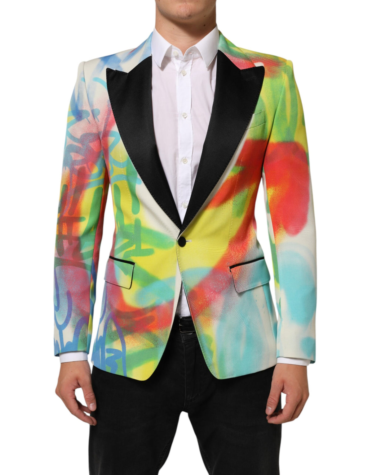 Dolce & Gabbana Men's Single Breasted Polyester Viscose Silk & Wool Blazer - Multicolor Print