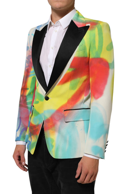 Dolce & Gabbana Men's Single Breasted Polyester Viscose Silk & Wool Blazer - Multicolor Print