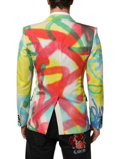 Dolce & Gabbana Men's Single Breasted Polyester Viscose Silk & Wool Blazer - Multicolor Print